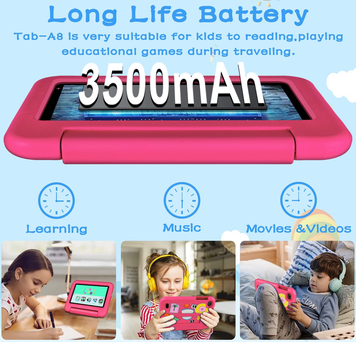 Oangcc 2025 Tablet Bambini 7 Pollici Android 13, 7GB RAM+64GB ROM (TF 1TB), WiFi 6 BT 5.0, Octa-Core, GMS Certificated | Controllo Parentale | Doppia Fotocamera | GPS | Tablet con Custodia EVA - Rosa