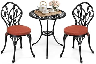 Bonnlo Bistro Set,Bistrotisch mit 2 stühlen &2 Kissen,Gartenmöbel Set aus Gussaluminium,abnehmbar&Wetterfest,für Garten,Balkon,Terrasse und Indoor (Schwarz und Rot)