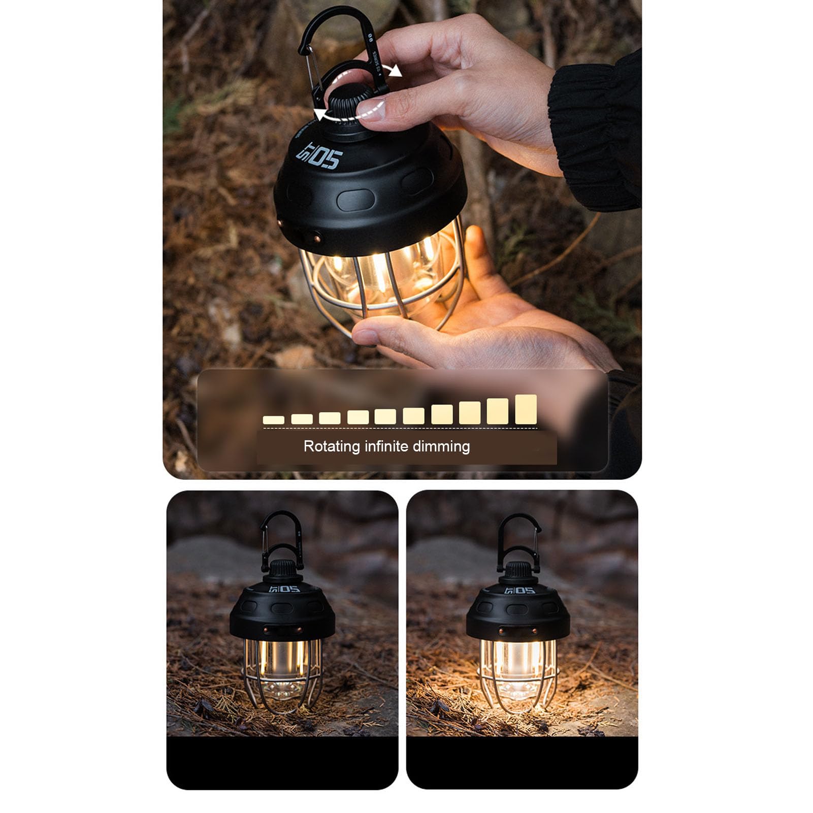 Lanterna da Campeggio Ricaricabile, LED in Acciaio Al Carbonio a 5 modalità con Power Bank di Tipo C, IPX3 per Luce di Emergenza Esterna