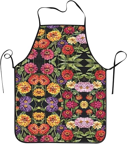 Delantal de pintura de acuarela de flores de zinnia, babero de chef impermeable para hombres y mujeres, delantales de cocina con correa ajustable