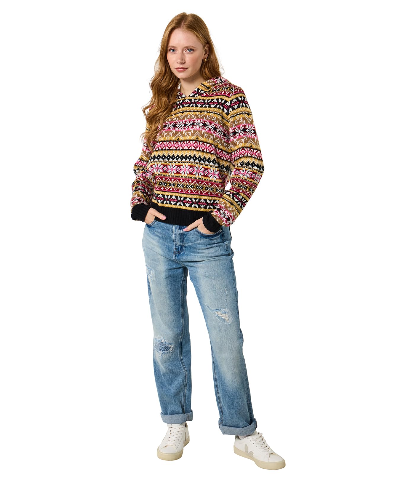 Joe Browns Women's Fairisle Jacquard Hooded Jumper, Regular, Multicolor, UK 8