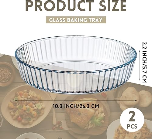 Miniatura 2 de Domensi 2 platos de vidrio para hornear pastel de vidrio transparente de 10.3 pulgadas, bandeja redonda antiadherente para hornear con borde