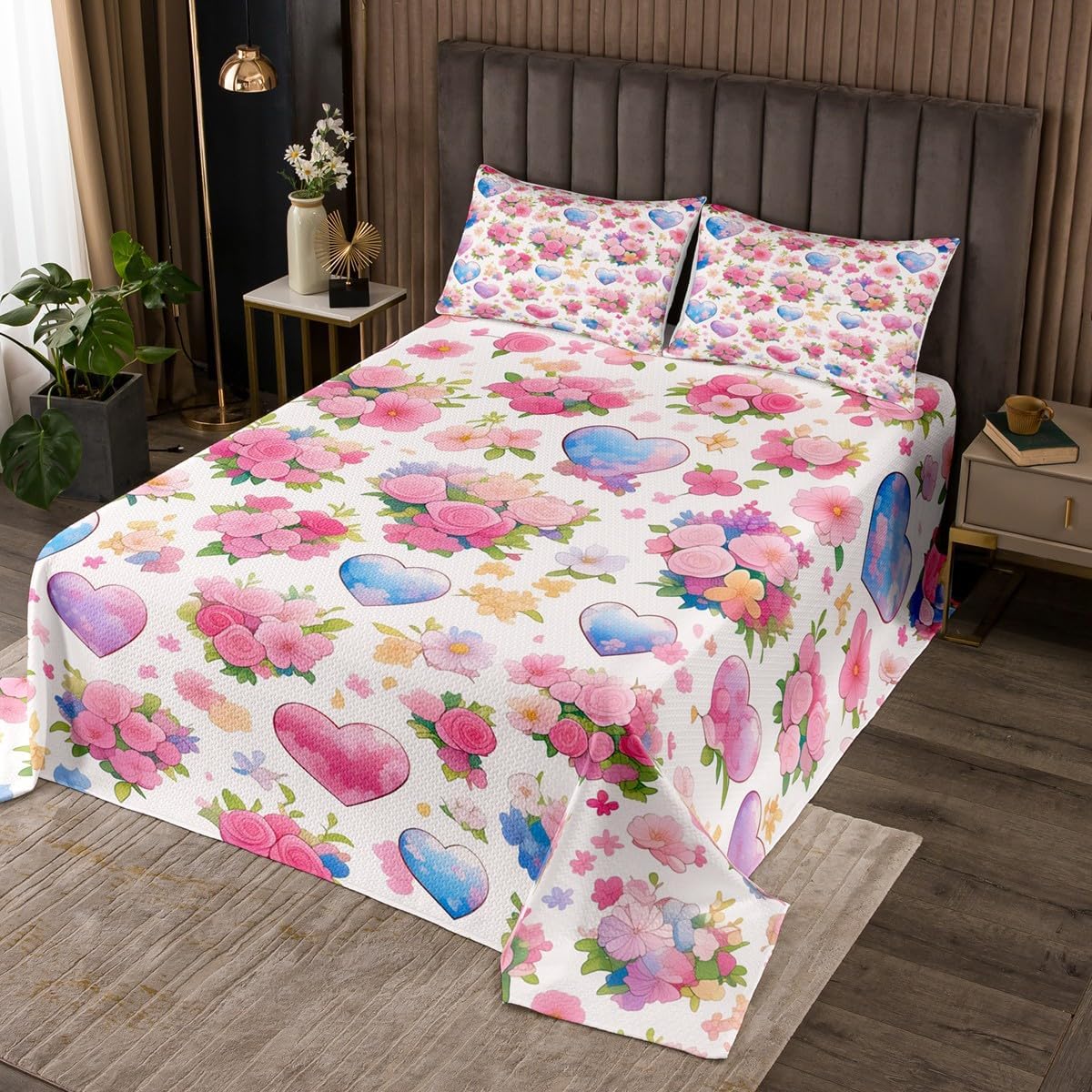 Homewish Red Lips Print Bedding Set King Size,Couple Lover Bedspread 3Pcs for Kids Girls Boys Teens Room Decor,Valentine's Day Comforter Set Modern Romantic Quilt Coverlet,2 Pillowcases