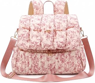 NIDONE Quilted Diaper Bag, Cute Diaper Bag Backpack with Partition Storage, Wine Red