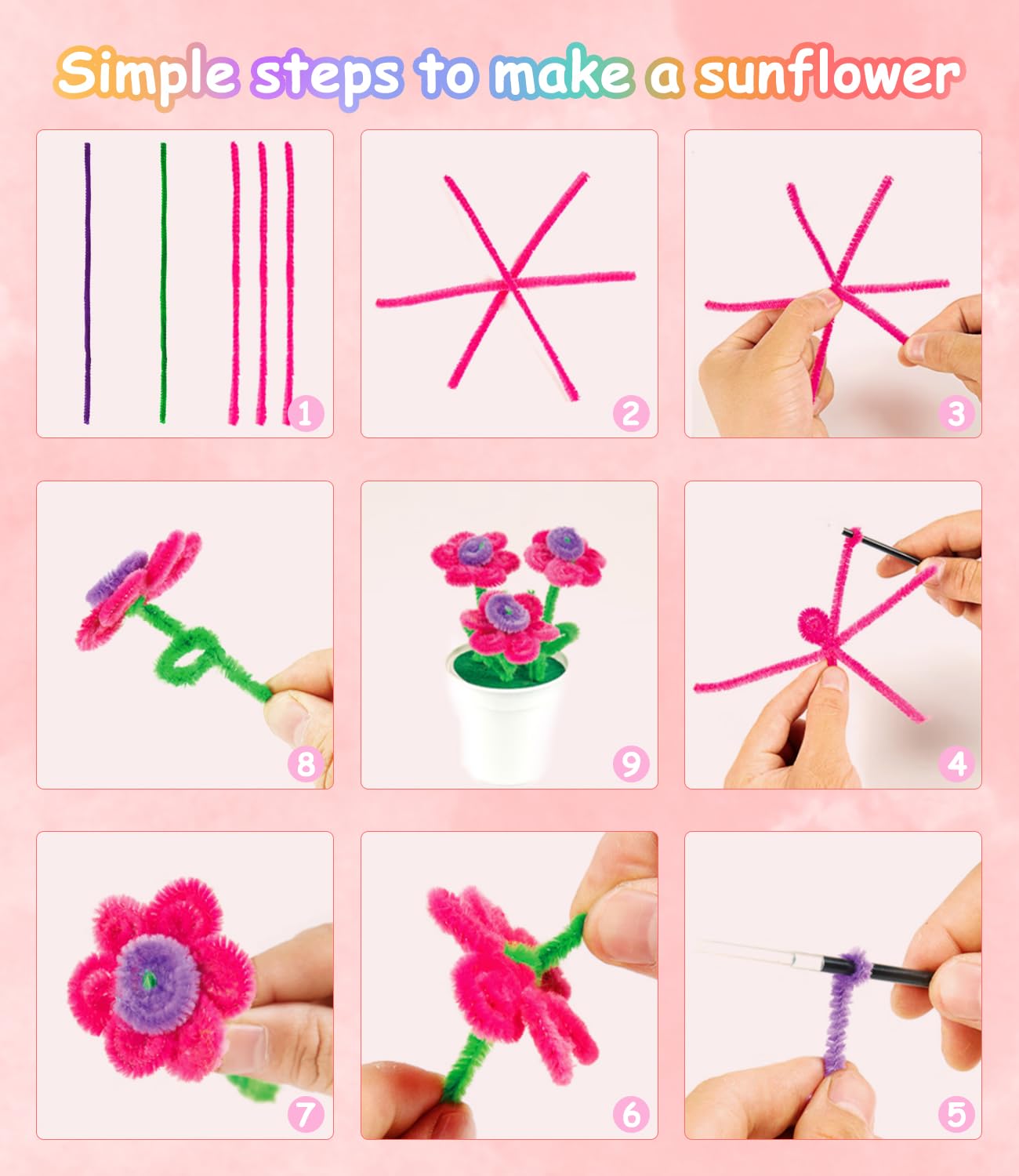 Kit Créatif 600 Pièces – Cure-pipes Colorés, Yeux Mobiles, Pompons, Pour DIY Fleurs, Animaux Et Décorations
