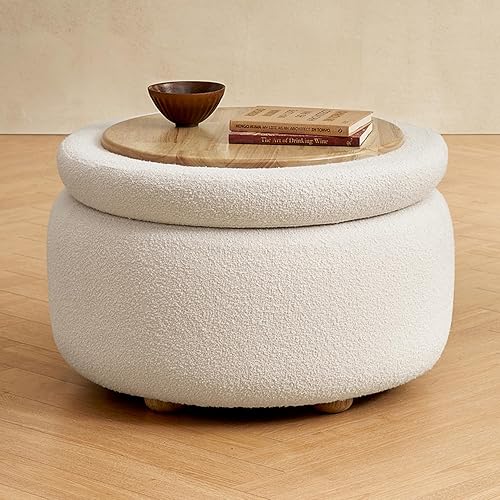 mopio Luna Round Ottoman with Storage and Tray, Round Coffee