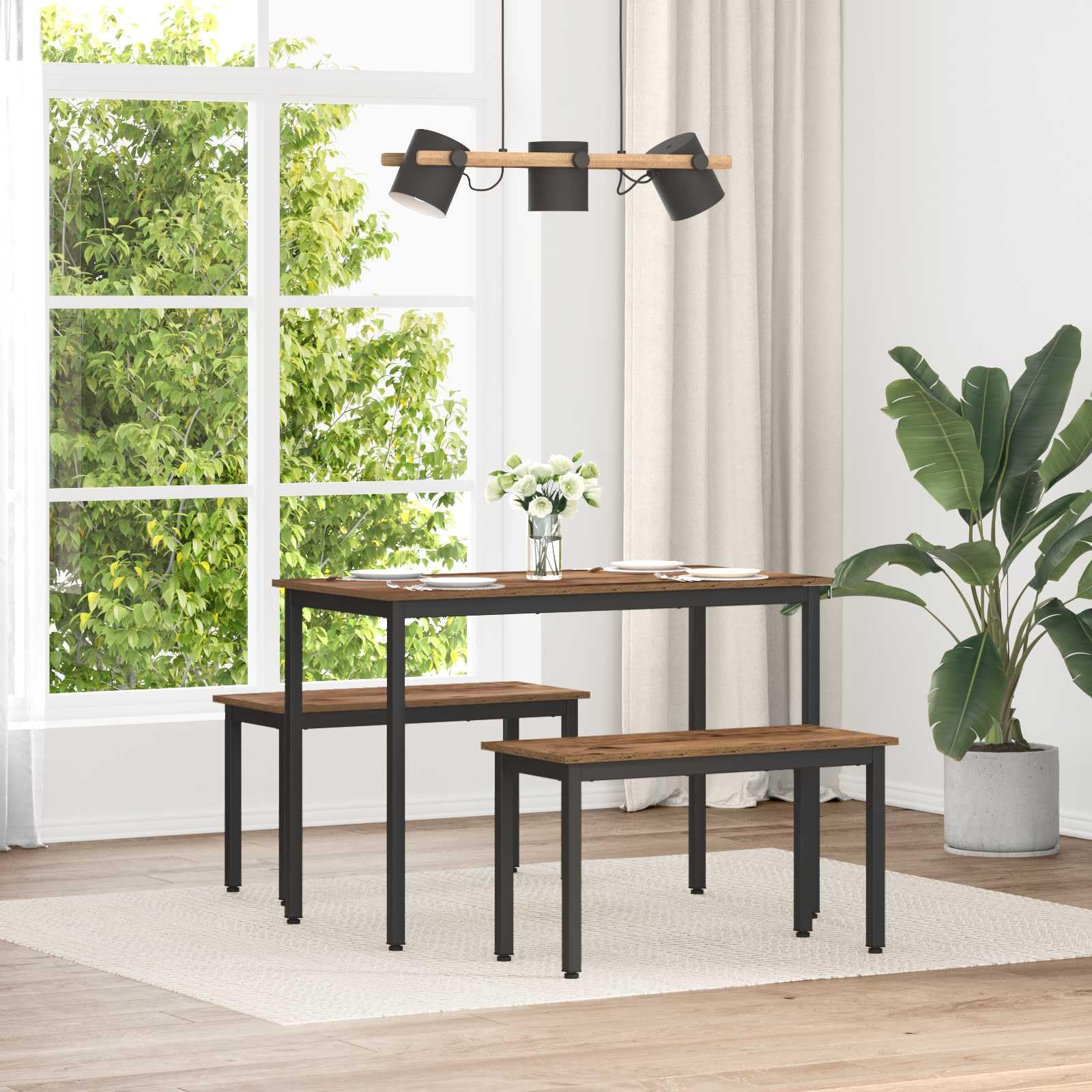 Panchina da Pranzo in Legno Ingegnerizzato e Metallo 80x35x45 cm | Seduta aggiuntiva salvaspazio per sala da pranzo e soggiorno, ideale da accostare al tavolo per accogliere gli ospiti.