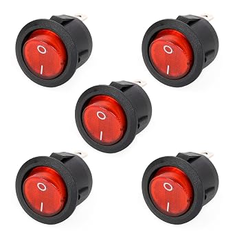 5Pcs AC 6A/250V 10A/125V Mini Round Rocker Switches,3Pin 2 Position