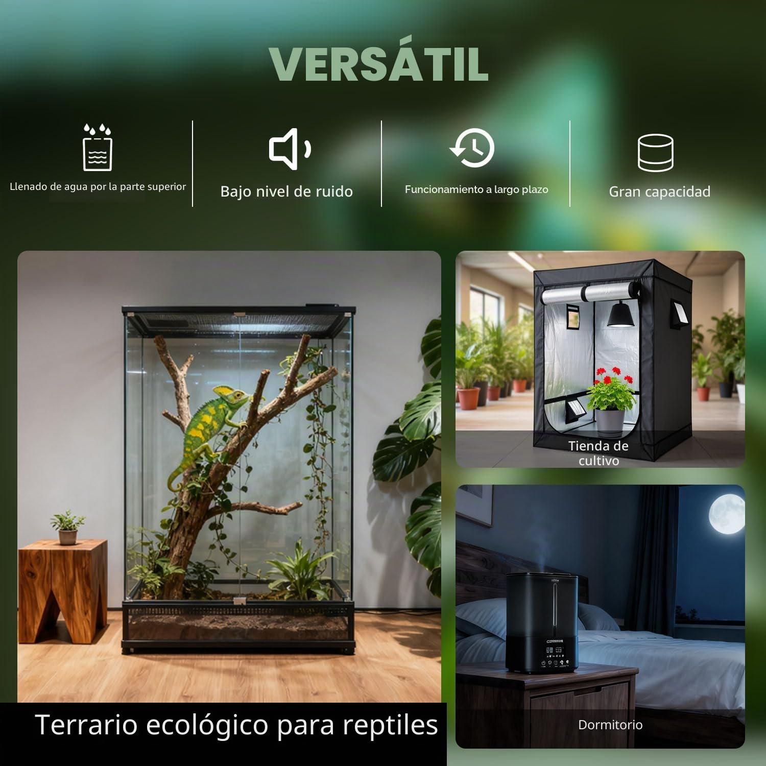 Tararium Nebulizador de terrario de 5 litros con temporizador y sensor de humedad – Humidificador automático de reptiles para serpientes, camaleones, tortugas – niebla ultrasónica silenciosa