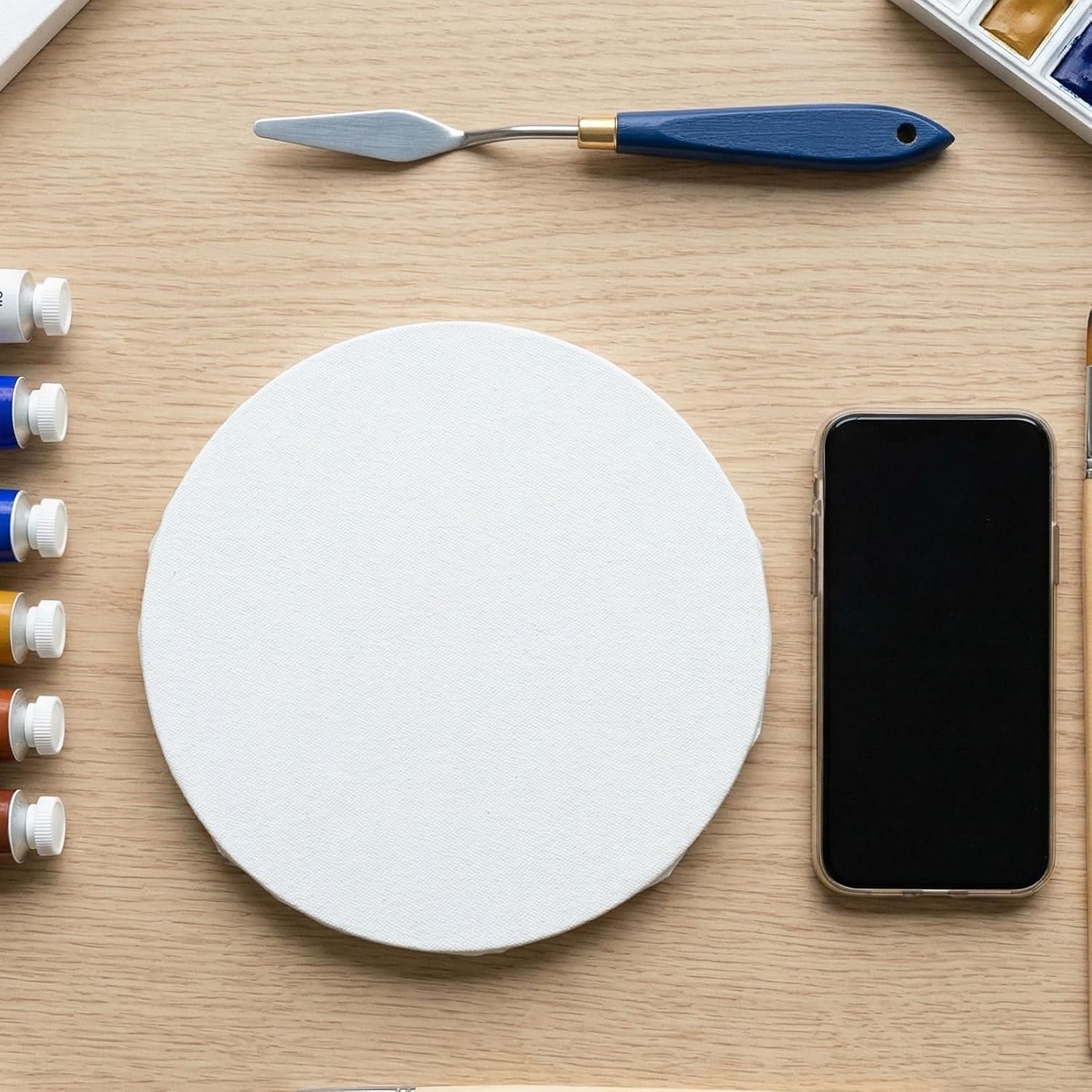 5pcs Small Canvases for Painting - Round Blank White Canvas Boards - 9.84 Inch Cotton Art Panels for Students Oil Acrylic Watercolor Painting