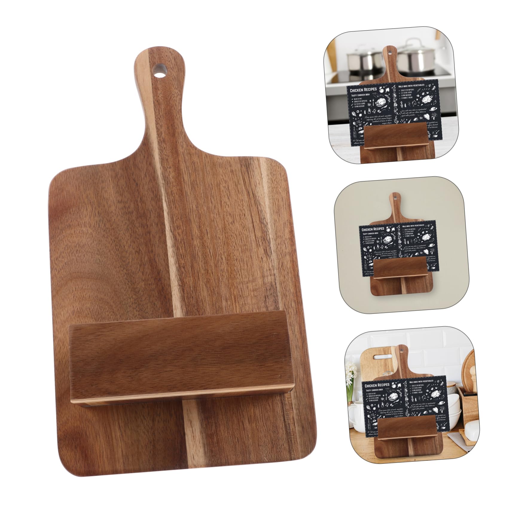 Ciieeo Porta Ricette da Cucina Scaffale Elegante da Parete Supporto Stabile in Legno Marrone e Design Salvaspazio per Menu e Libri di Cucina e Casa