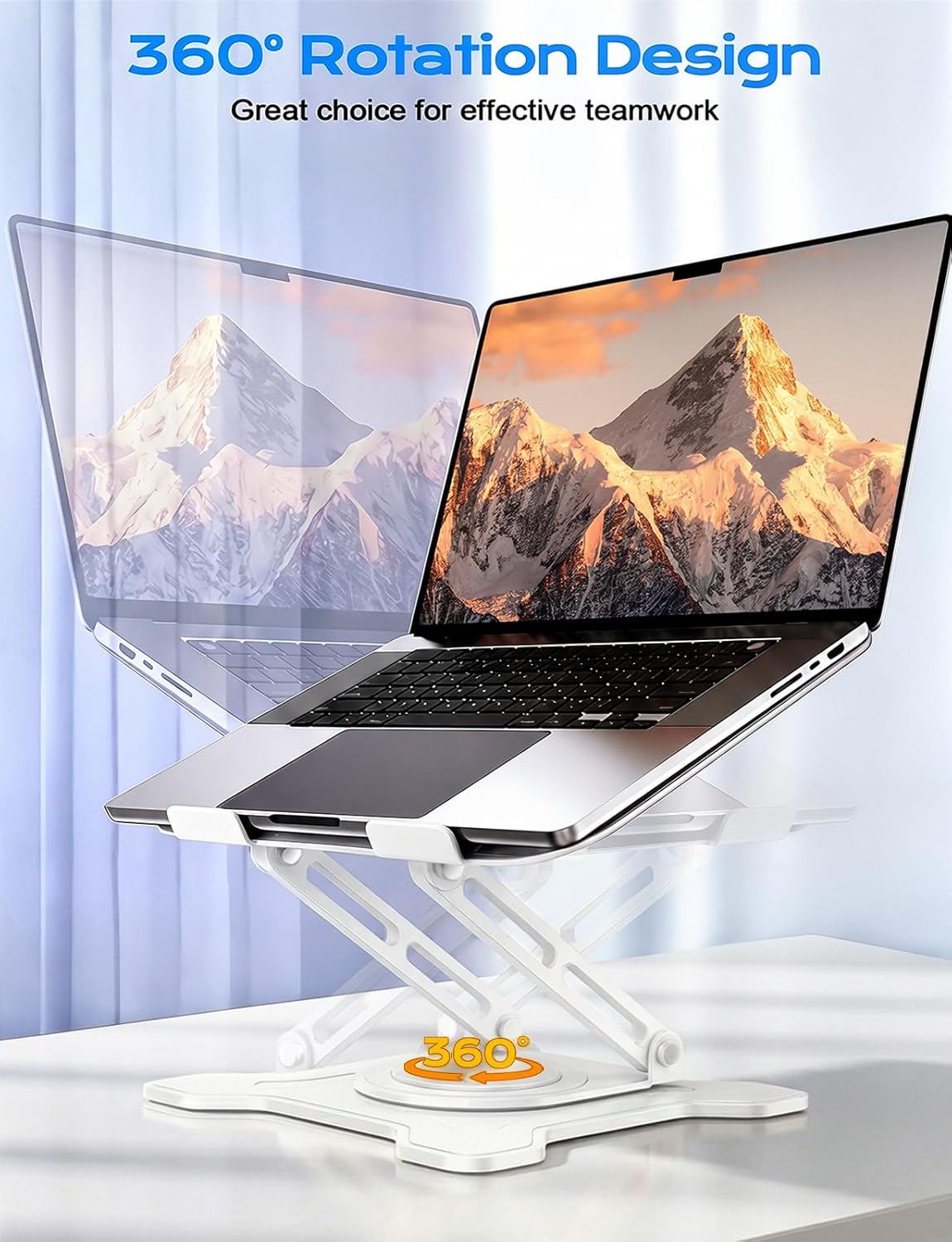 JCZT Adjustable Laptop Stand for Desk, 360° Rotating Base Ergonomic Computer Stand, Laptop Riser Foldable Protable for Office Home Fits Compatible with MacBook Pro/Air Notebook up to 10-16" White