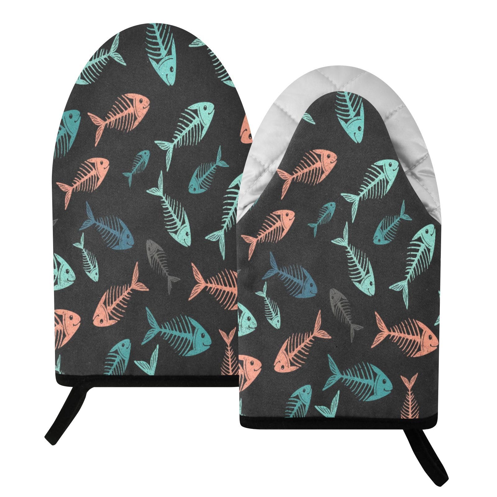 BURSTDDY Fish Bones Oven Mitt,Heat Resistant Kitchen Mitts for Cooking