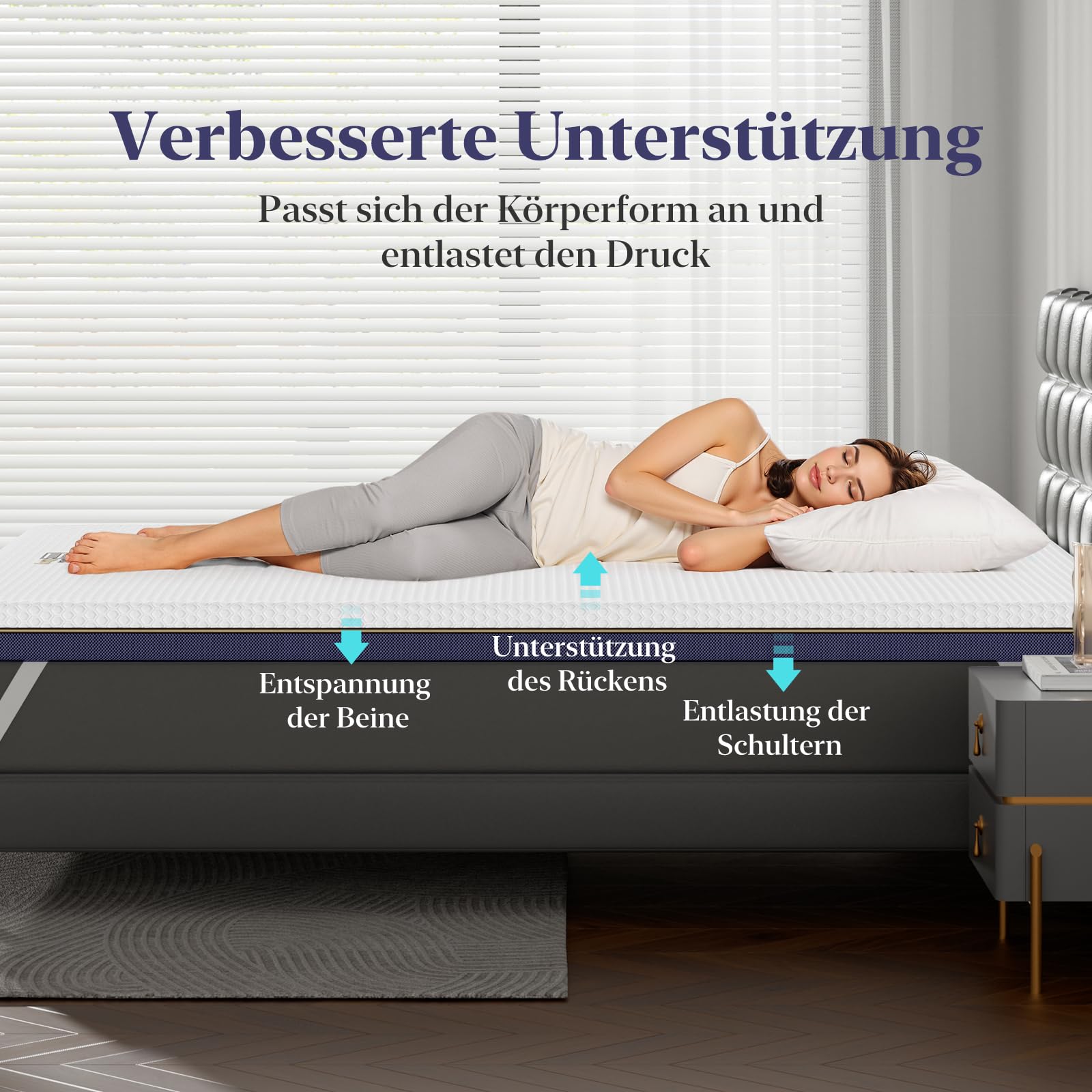 BedStory Topper 180x200cm, 7,5cm Höhe H3&H2 Gel Memory Foam Topper, Öko-TEX Zertifiziert Gelschaum Matratzentopper, Atmungsaktiver Matratzen Topper für Boxspringbett, Hypoallerger Bezug waschbar