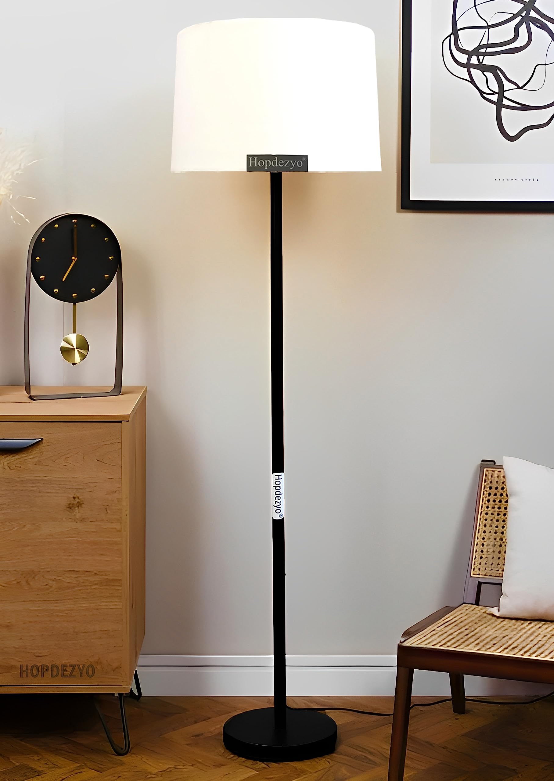 Hopdezyo Tall Metal Corner Floor Lamp with White Drum Shade for Home Decor, Living Room, Bedroom & Office