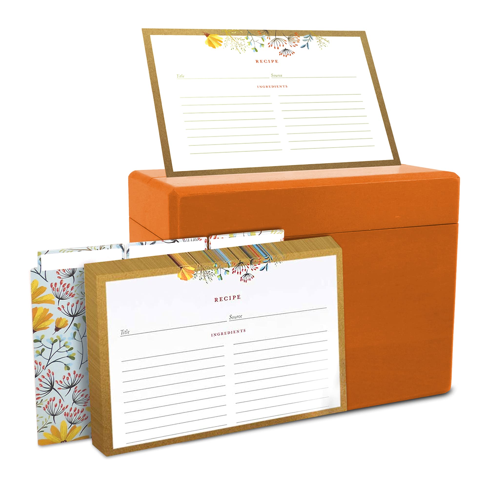 Buy Fresh & Lucky Wooden Recipe Box Organizer with 100 Recipe Cards and