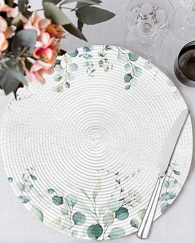 Miniatura 3 de Set of 2 Placemats for Dining Table, Eucalyptus Foliage Farmhouse White Flower 15 Inch Decorative Round Braided Place Mat for Kitchen Living Room