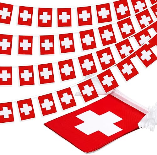Banderín de bandera de Suiza, mini banderas suizas, decoración nacional de país para escuela, fiesta, eventos deportivos, festival, 33 pies 30