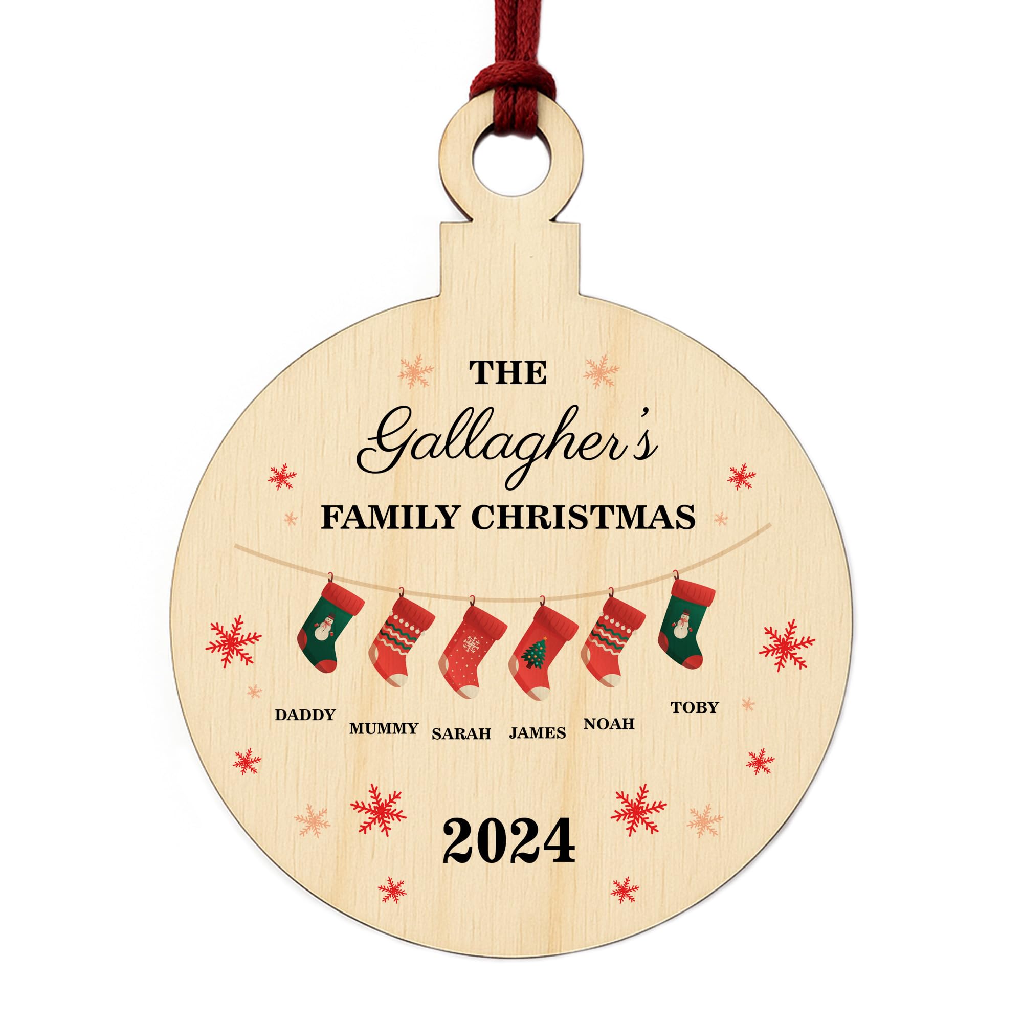 Red Ocean Personalised Christmas Decoration as a Family Bauble - Family Christmas Ornament - Personalised Christmas Bauble - Customisable Names For Each Family Member Keepsake (Design 3)