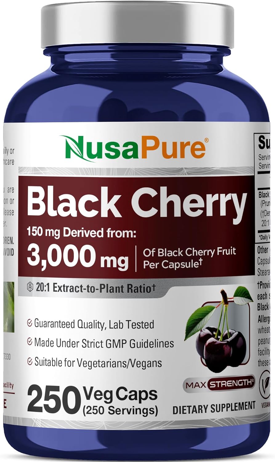 NusaPure Black Cherry Extract 20:1 - Suitable for Vegetarian/Vegan, Non - GMO - 3,000mg 250 Capsules