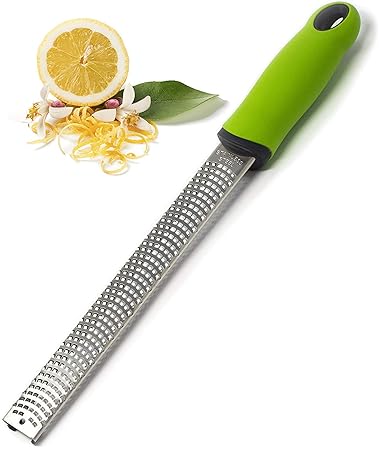 Lemon Zester & Cheese Grater Parmesan Cheese, Lemon, Ginger, Garlic, Nutmeg, Vegetables, Fruits - Razor-Sharp Stainless Steel Blade Protective Cover, Dishwasher Safe Long (Green)