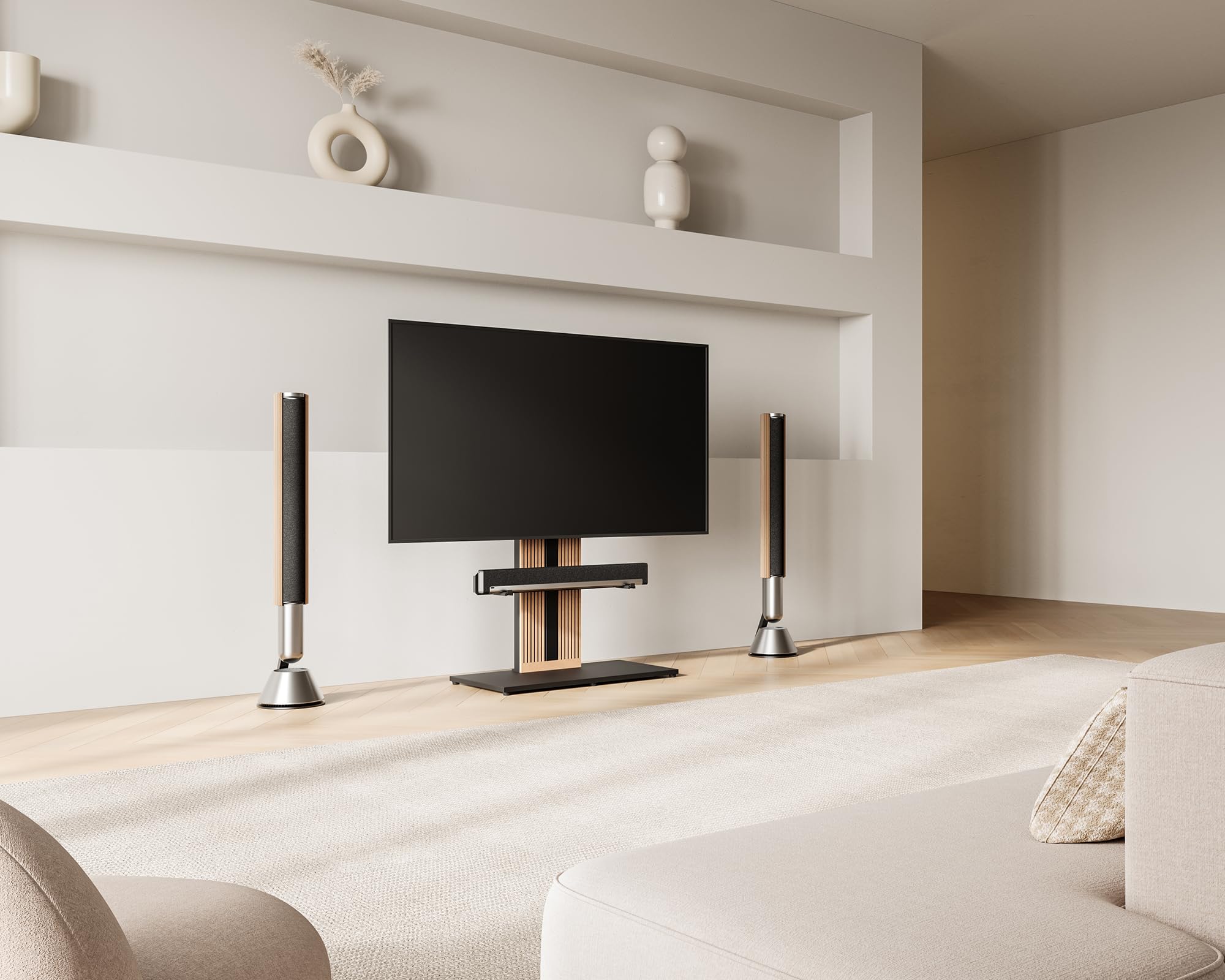 FITUEYES Design Supporto per Soundbar, Adatto per I Supporti TV Delle Serie Zen e Cantor, Staffa per Soundbar Regolabile Fino a 6,5 kg, Dotata di Cuscinetti Antiscivolo in EV.