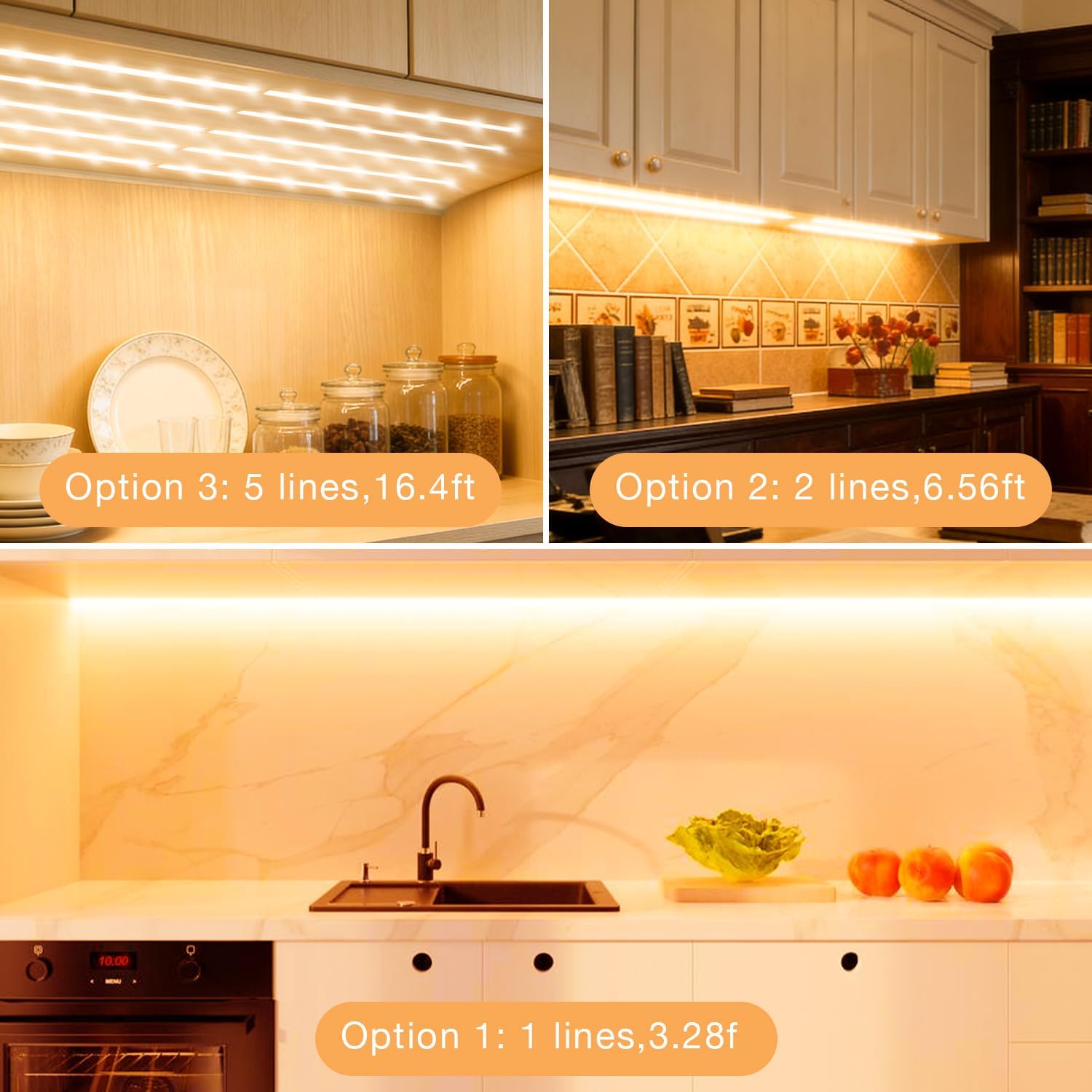 DAYBETTER Under Cabinet Lighting, 10 PCS Under Cabinet Lights, 2700K-6500K Tunable White LED Strip Lights with APP, Dimmer, 24V Power Adapter, LED Lights for Bedroom, Kitchen, Shelf, Counter, 16.4ft