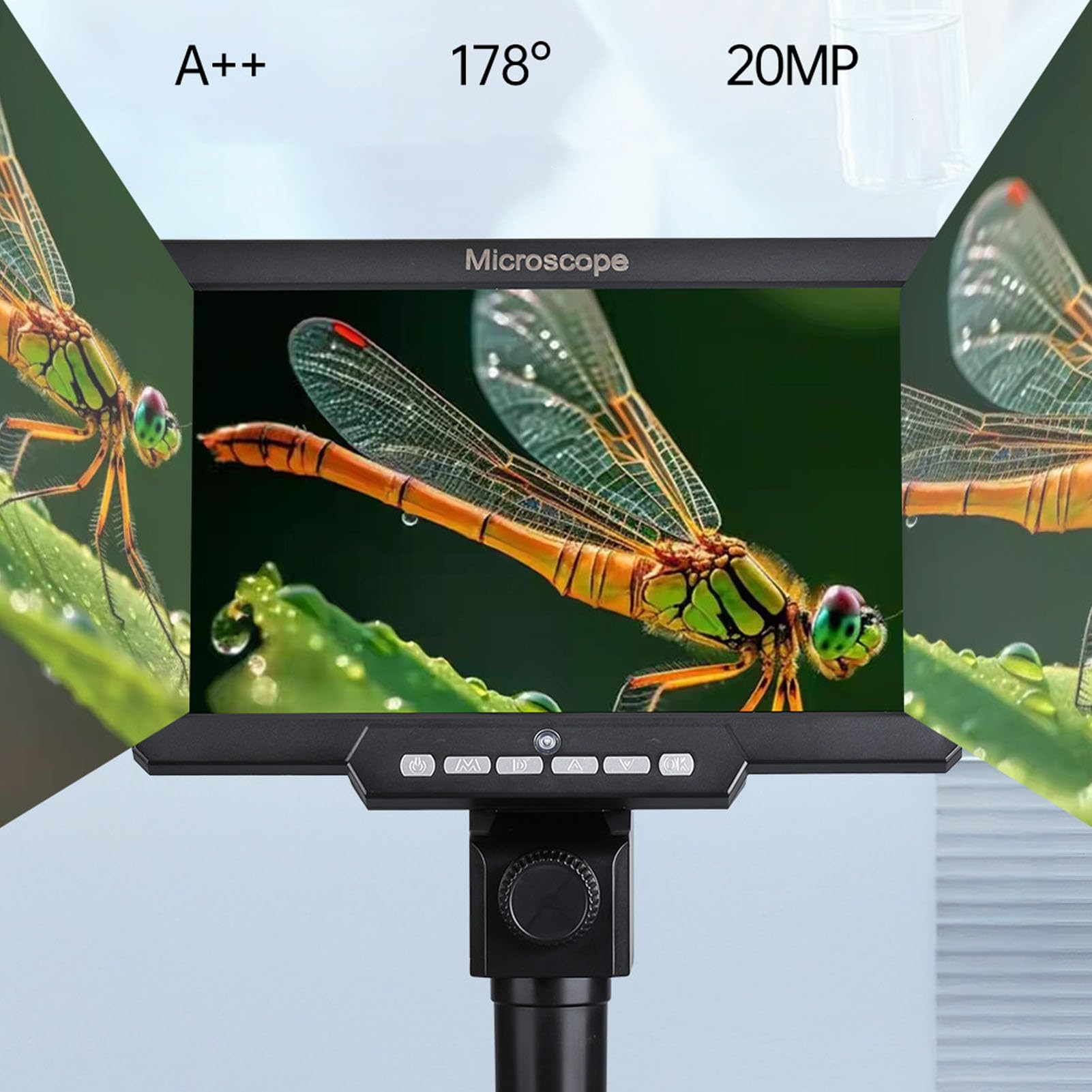 PUSOKEI Mikroskop Cyfrowy 10,1 Cala dla Dorosłych, Mikroskop Elektroniczny HD 2000X 12 MP z Oświetleniem Wypełniającym LED, Ręczne Ustawianie Ostrości, Ogniskowa 10–130 Mm, Widok z