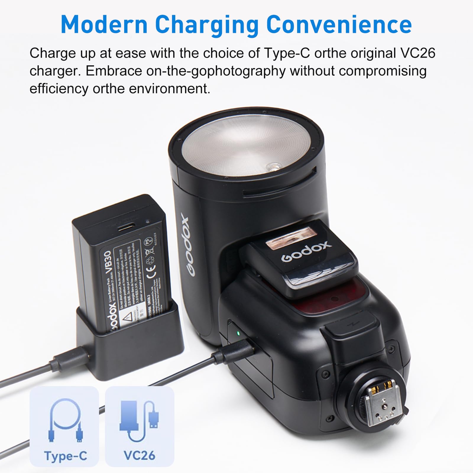 Godox VB30 Batería para V1Pro V1 V860III V850III Flashes, DC 7,2 V, 2980 mAh, 21,456 WH (Actualización VB26)