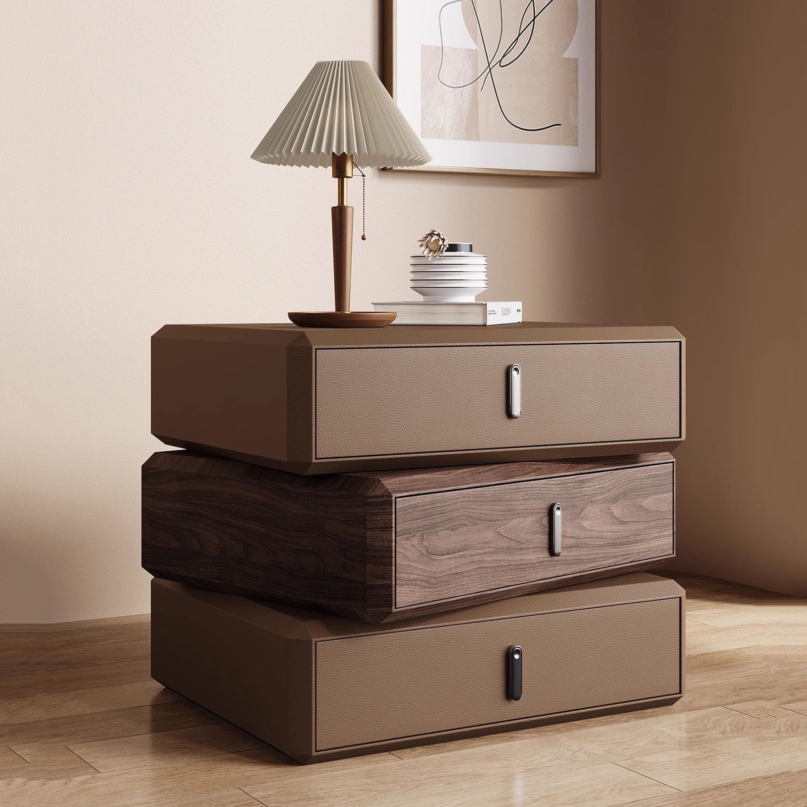SXZenSpace Modern Rotatable Nightstand,Creative Minimalist Bedside Table Durable Wood Top End Side No Assembly Required for Bedroom,C,45x40x52cm(18x16x20inch)