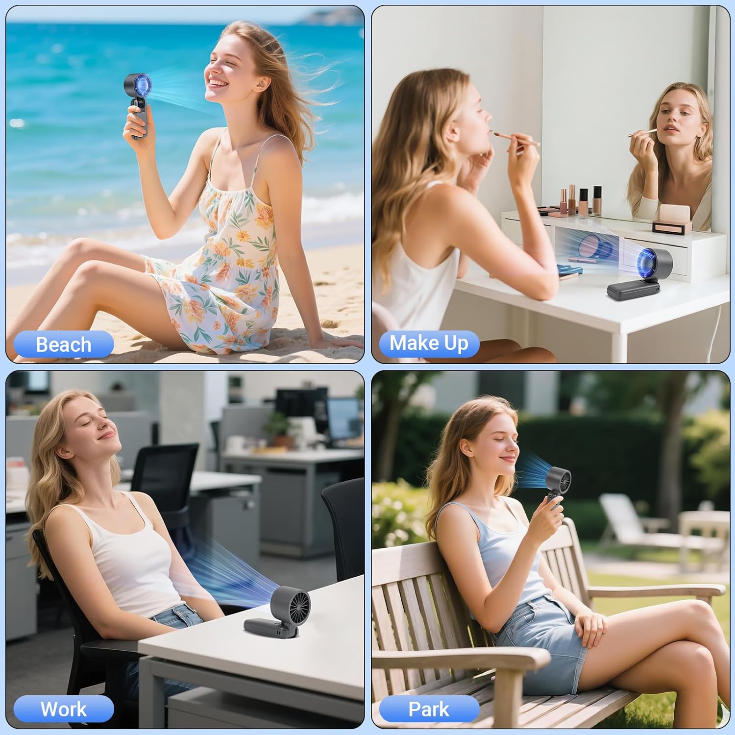 4-IN-1 Portable Handheld Turbo Fan, 15000RPM/ 180° Foldable/ 199 Speeds/ 20Hrs, Battery Rechargeable Hand Fan with Air Turbo Tech, LED Display, Mini Personal Cooling Fans for Outdoor Travel Beach - Image 7