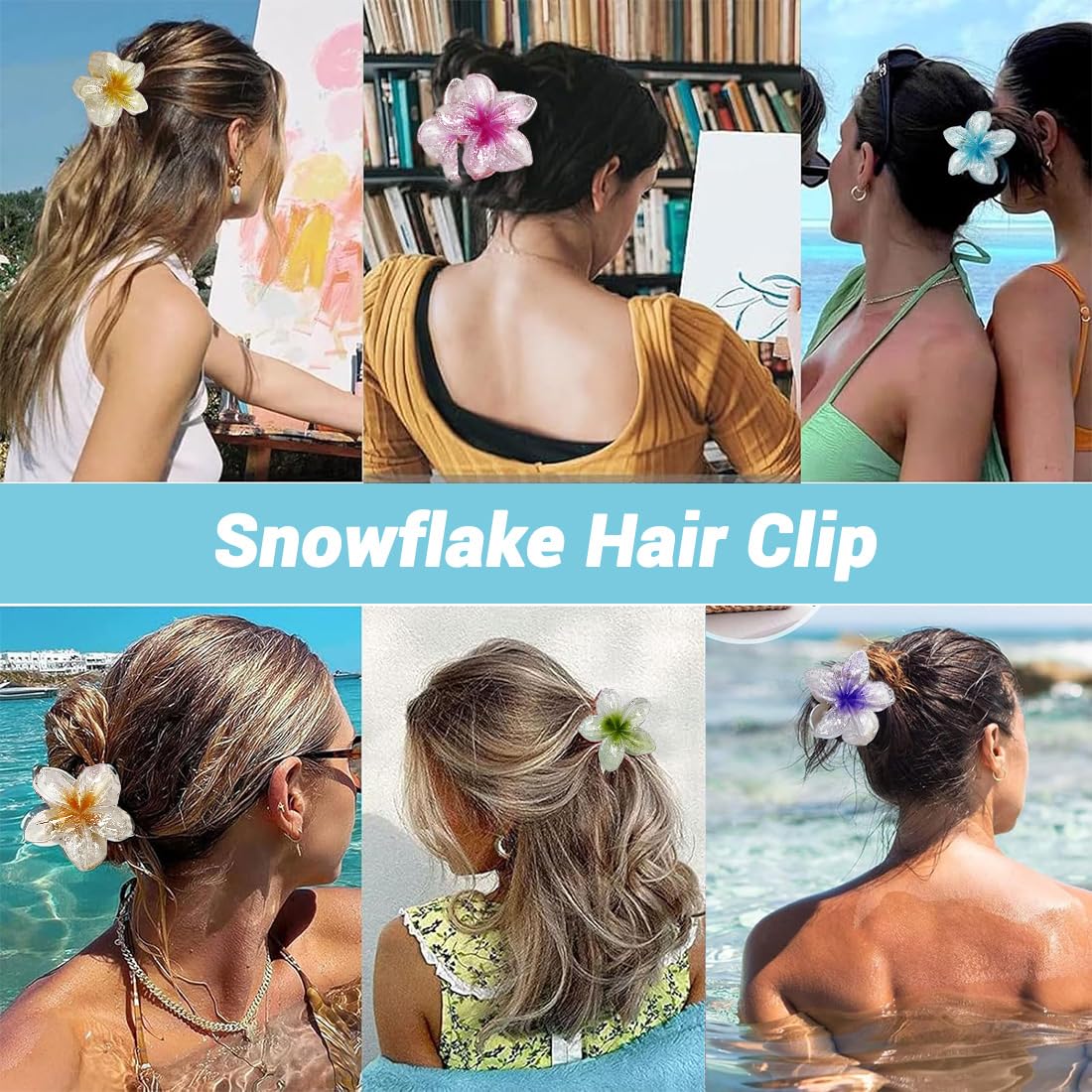 6 Pcs Flower Hair Clips Women's Claw Claw Elegant Non-Slip Plastic Clips with Flowers Durable Clips for Long Thick Hair Women for Girls and Women Summer Holidays - Image 4