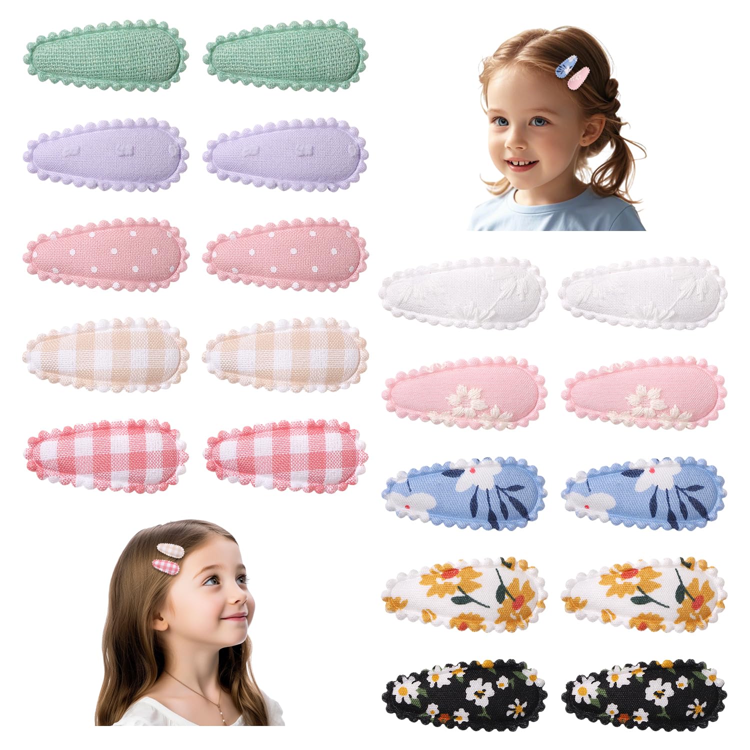 20PCS Baby Hair Clips for Toddler Girls, 3.7 cm Floral Snap Barrettes Set