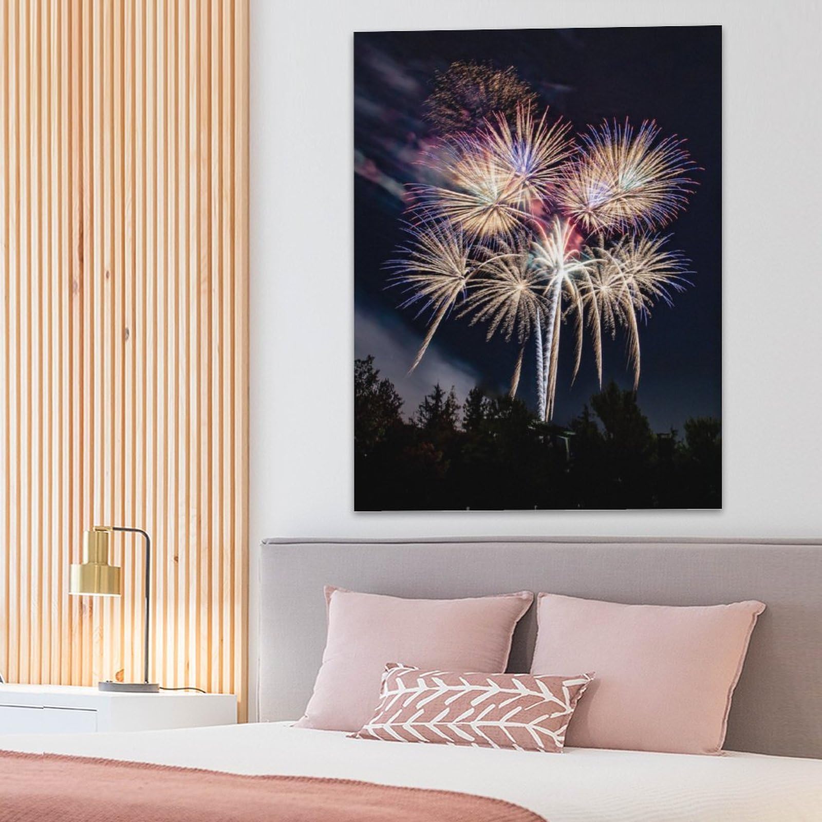Amazon.co.jp: 絵画 夜の公園で花火が上がるインテリア 絵画 花火大会