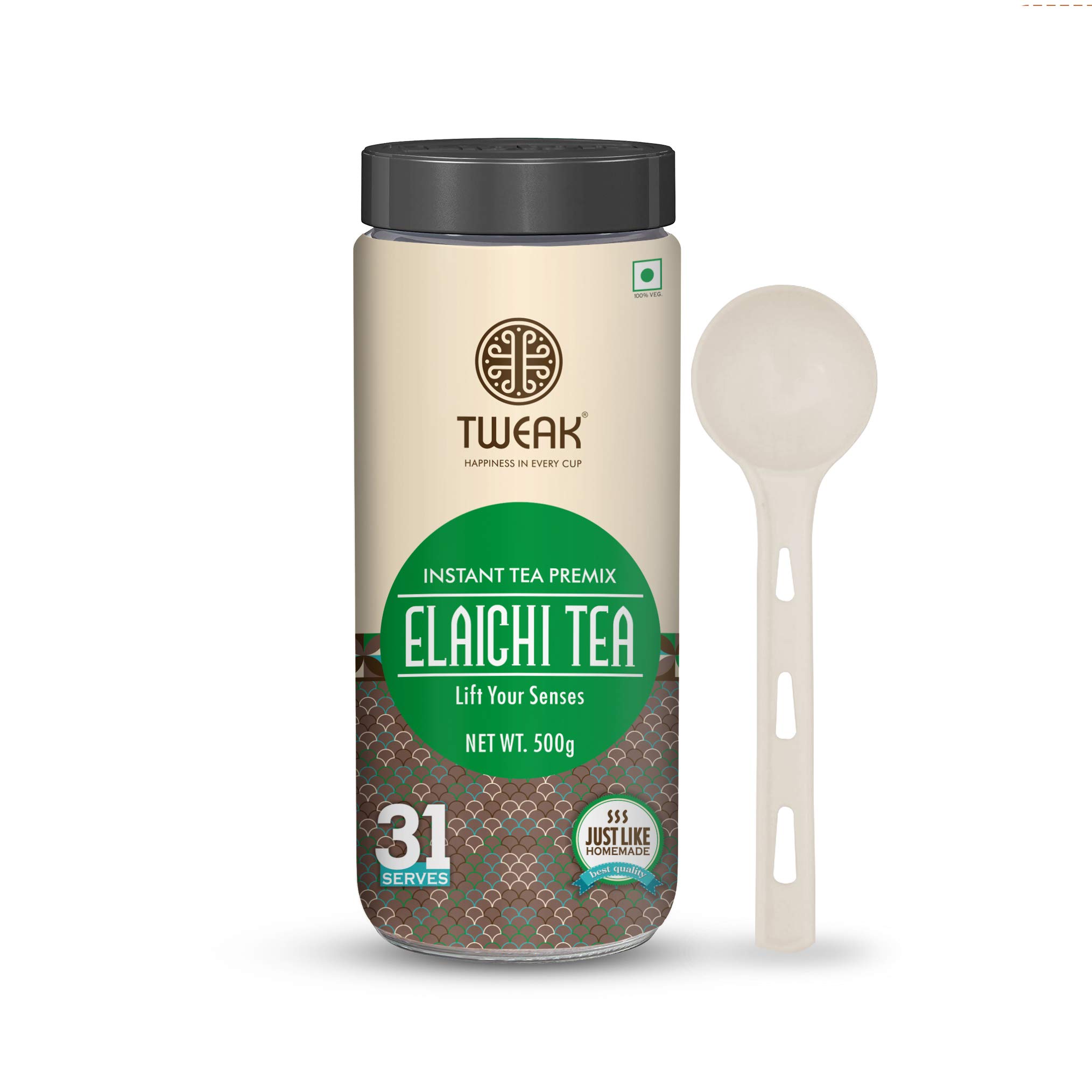 TWEAK Instant Elaichi Chai Premix – Authentic Indian Cardamom Flavour Tea Powder, 500gm Pack | Desi Chai with Milk & Sugar | Instant Chai Mix | Cardamom Tea Premix | Elaichi Tea | Makes Approx 31 Cups of 100ml