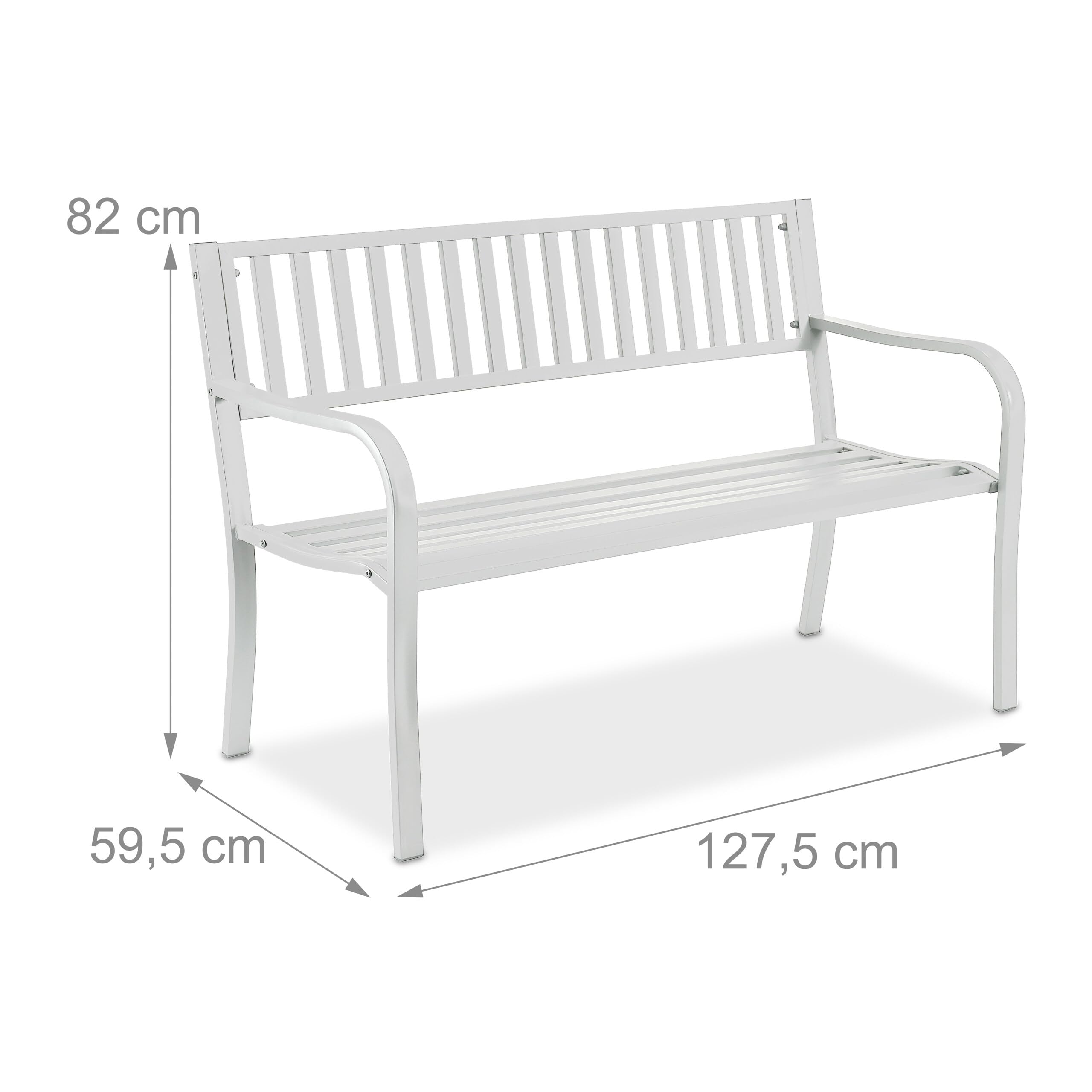 Relaxdays Banc de Jardin 2 Places en Acier, terrasse, Balcon, Blanc, 82 x 127,5 x 59,5 cm