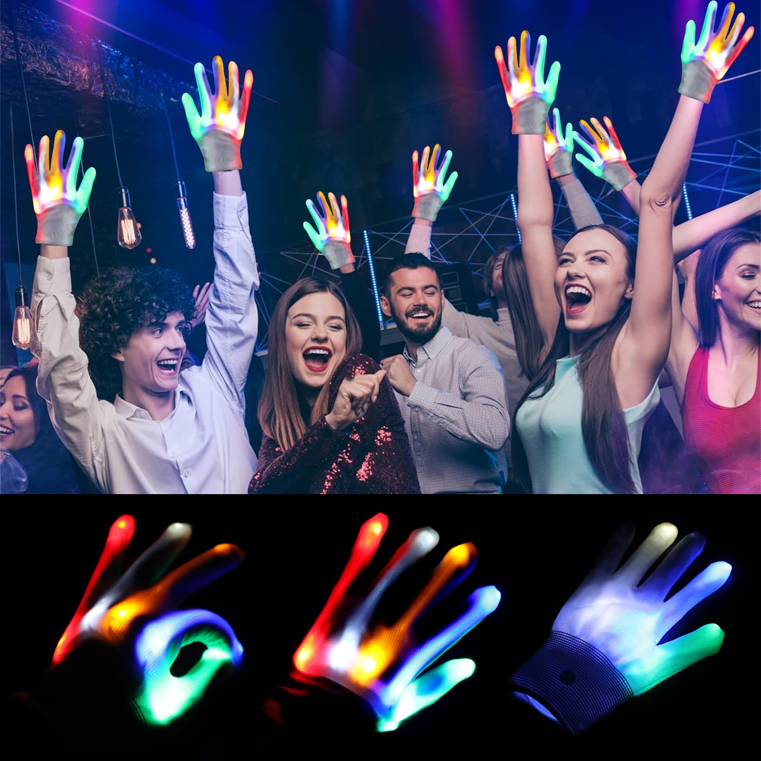 Kimimara LED Kinder Handschuhe Glitter Neon Partyhandschuhe Karneval Halloween Glühen Geburtstag Geschenk Weihnachten Club Feier Performance Zubehör Ambiente Requisiten