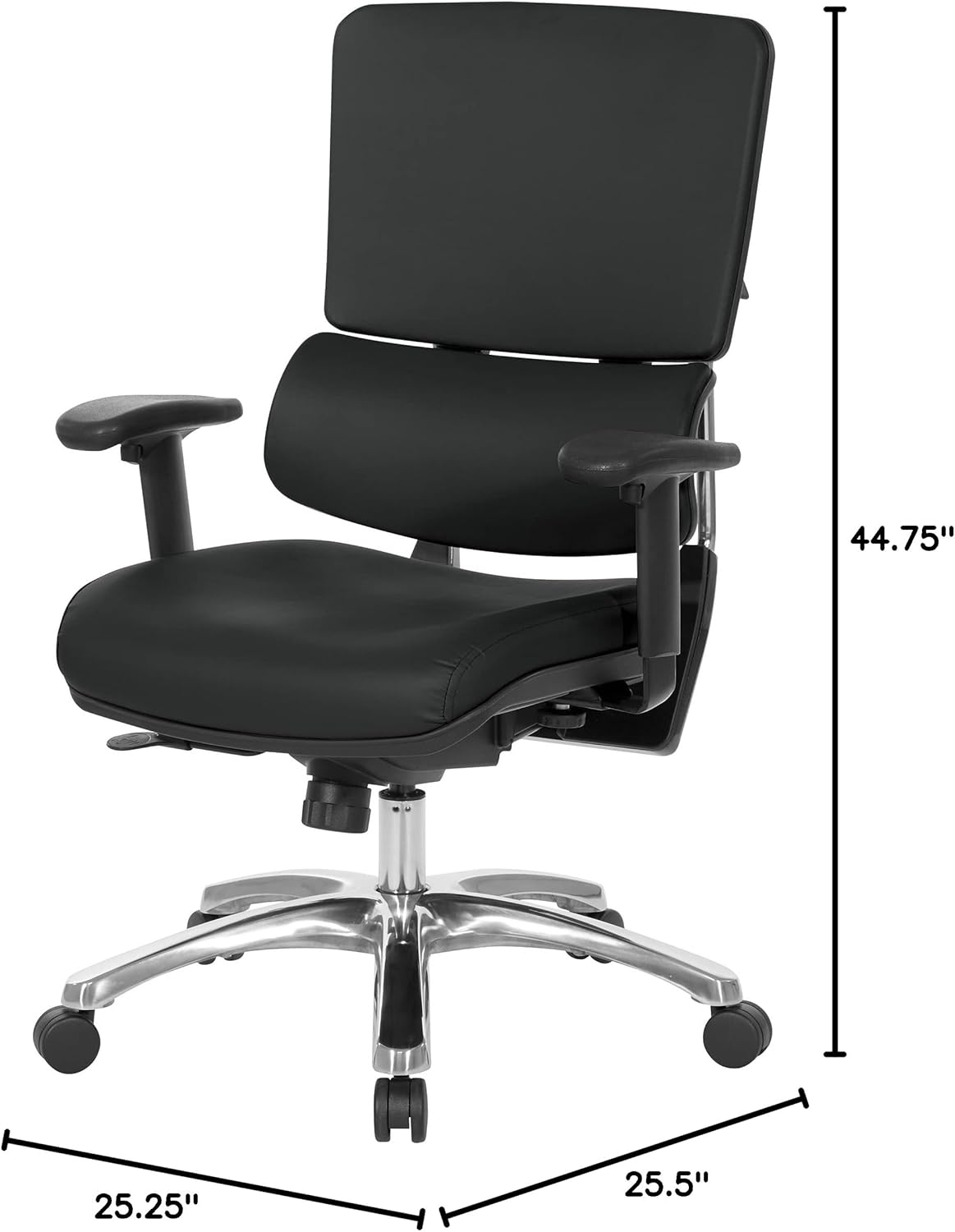 Office Star Pro X996 Fully Adjustable Managers Office Chair with Lumbar Support, Full Back, Polished Aluminum Base and Dillon Black Faux Leather Seat Office Star Pro X996 Fully Adjustable Managers Office Chair with Lumbar Support, Full Back, Polished Aluminum Base and Dillon Black Faux Leather Seat