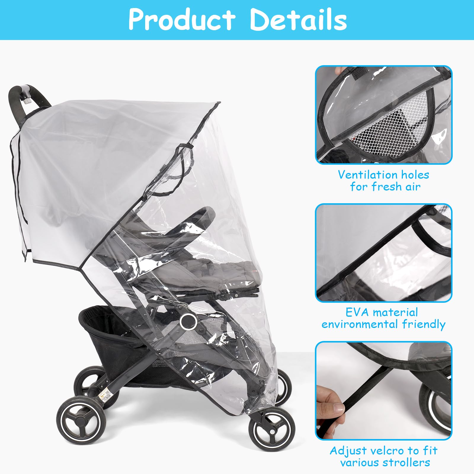 Plástico Lluvia de Silla Paseo Universal Protector de Lluvia para Carrito de Bebé Universal Funda Carro Bebe Universal para Cochecito Resistente al Viento, Lluvia y Nieve con Bolsa de Almacenamiento