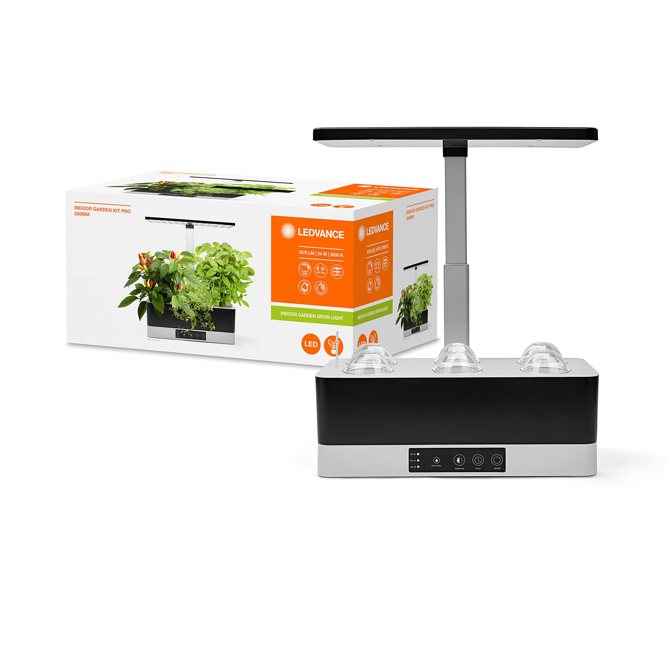 LEDVANCE Oprawa oświetleniowa: for wszystkie powierzchnie, Indoor Garden KIT Pro 360 BK / 24 W, 220…240 V, kąt rozsyłu światła: 110°, Neutralna Biała, 3600 K, materiał: aluminum/plastic, IP20