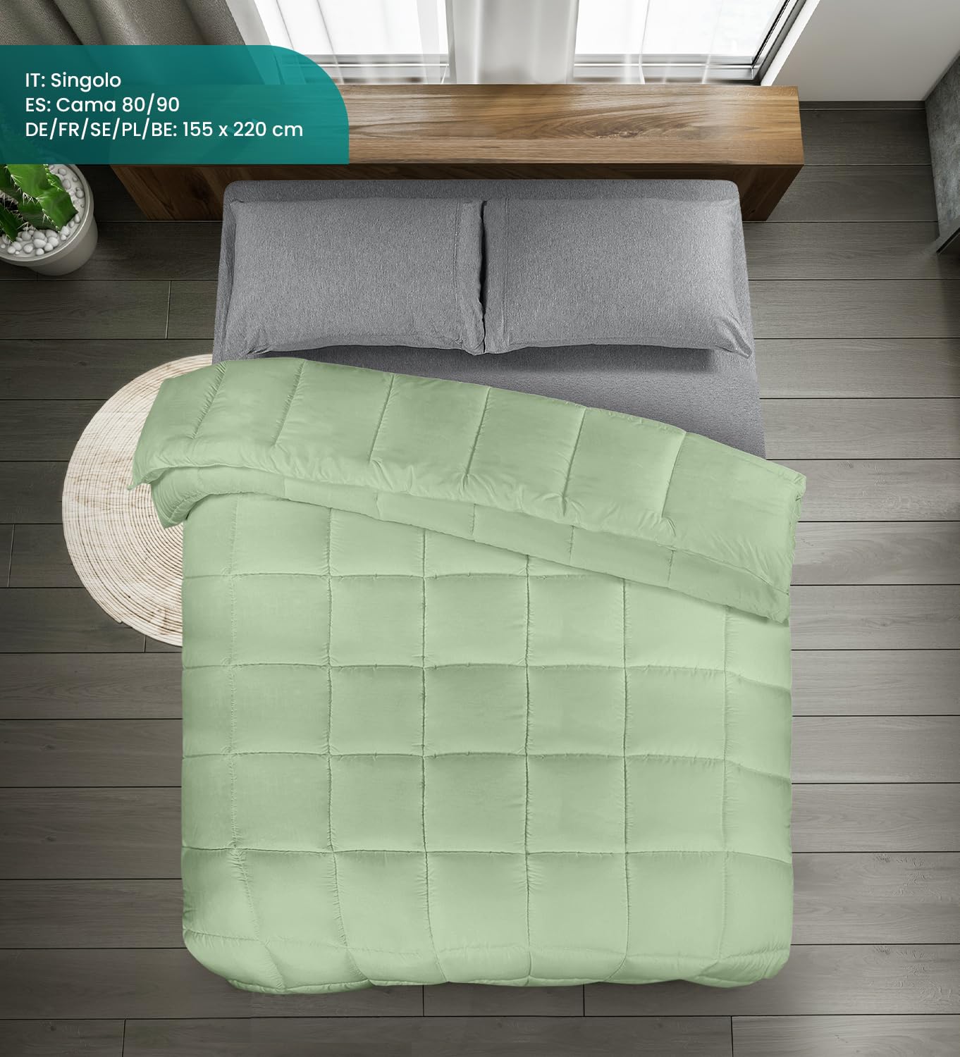 Utopia Bedding Piumone 155 x 220 cm, Primavera/Estivo Piumino Letto Singolo, 200 gr/mq Trapunta in 100% Microfibra (Verde Salvia)