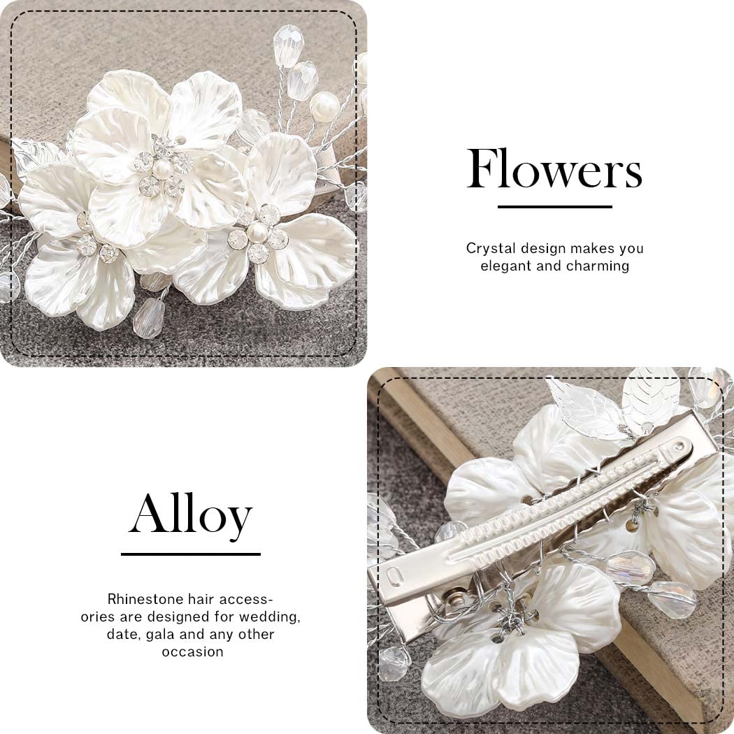 JONKY Flower Bride Wedding Hair Clip Bridal Rhinestone Barrettes Accessories for Women - Image 5