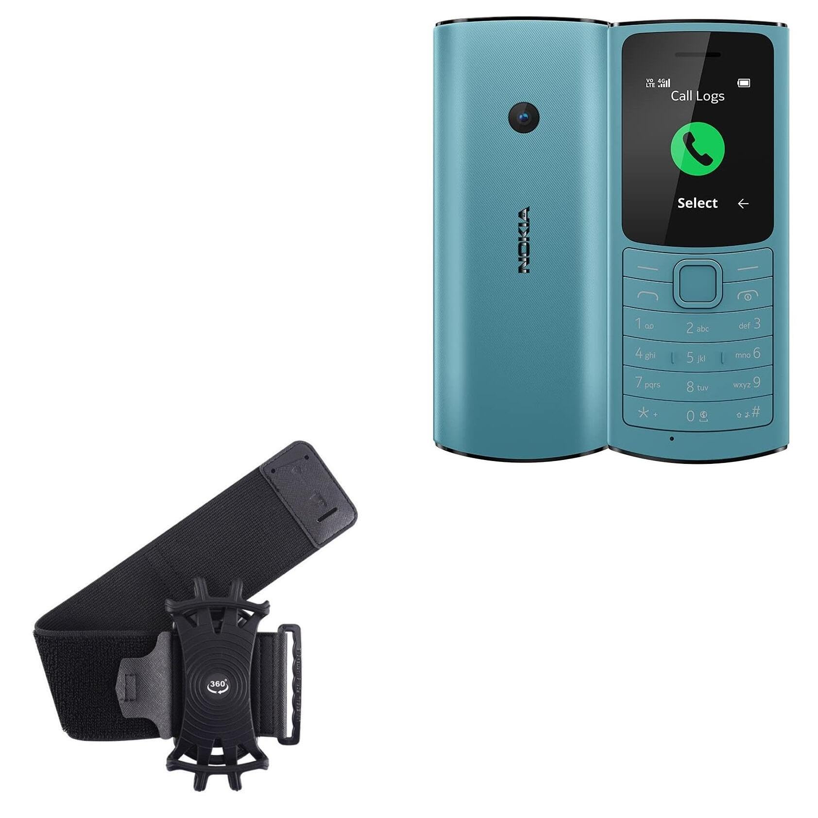 BoxWave Holster Compatible with Nokia 110 4G (2023) - ActiveStretch Sport Armband, Adjustable Armband for Workout and Running - Jet Black