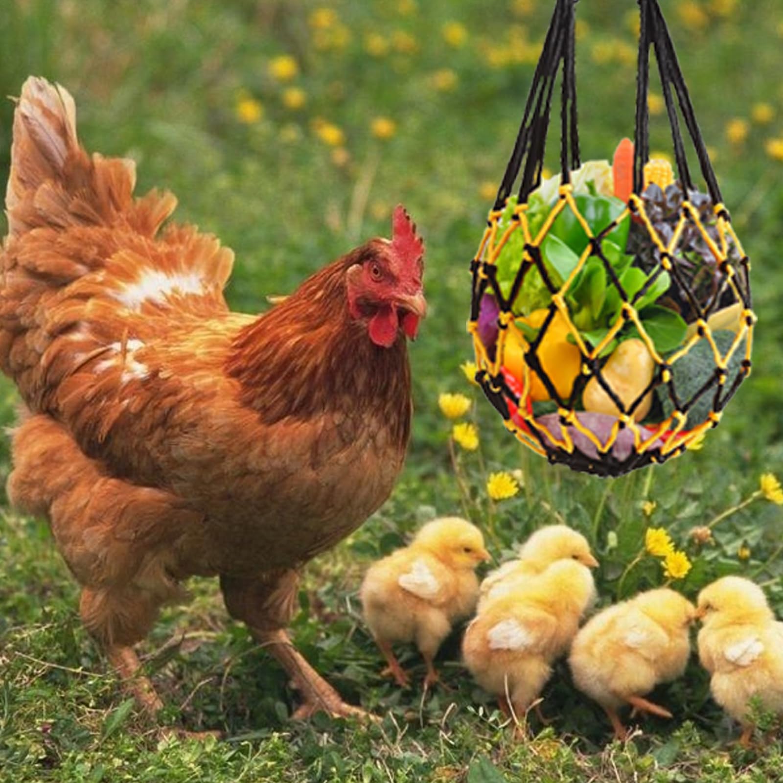 Filets Nourriture Pour Poules - Lot De 4 Avec Crochets - Suspension Pour Légumes/fruits - Stimulation Jeu Poulailler