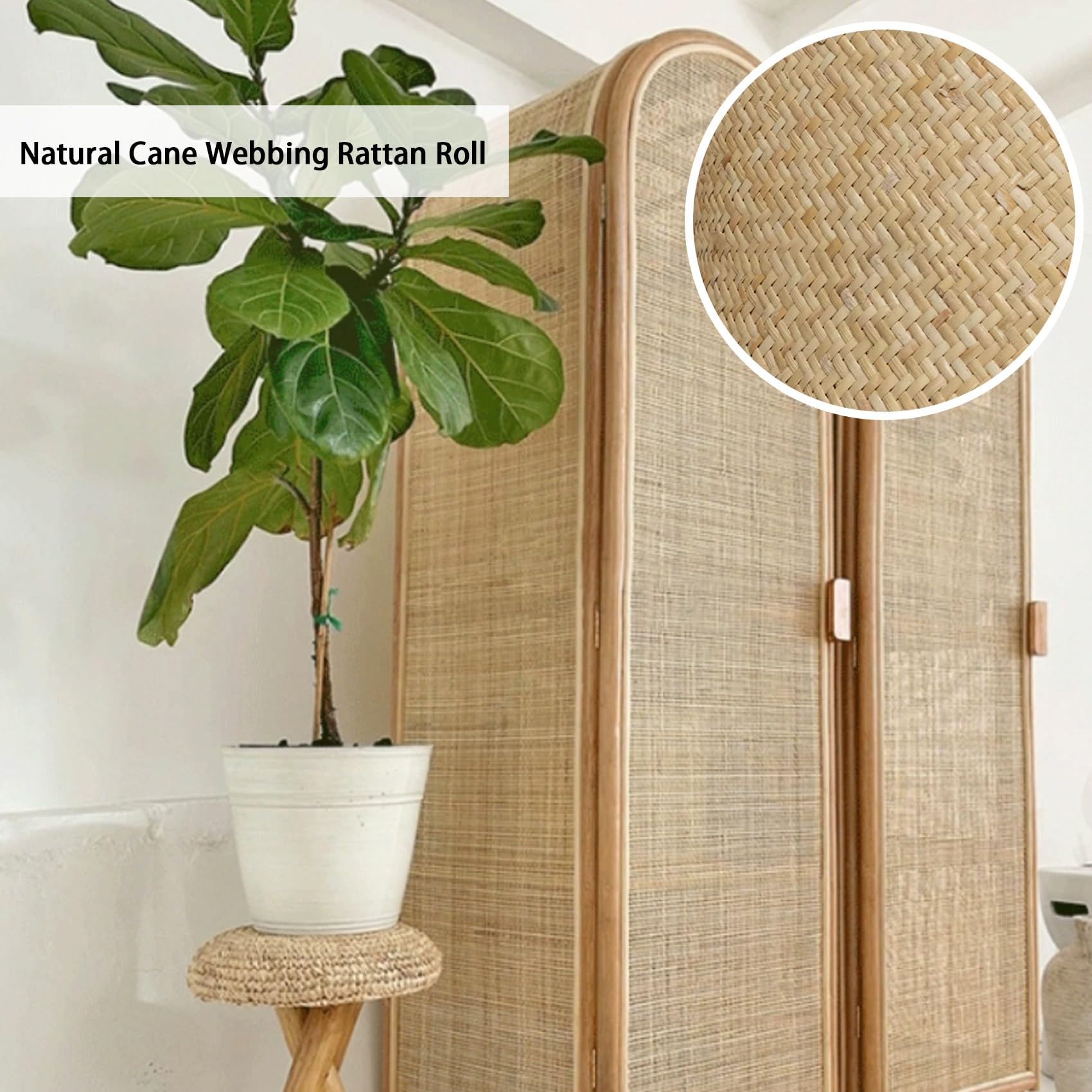 Natural Rollo de Ratan por Metros, 80cm de Ancho Rejilla Rollo Mimbre para Muebles, Correas de Tela Ratán, Cinta de Caña Tejida para Silla Cesta Bricolaje(35x500cm)