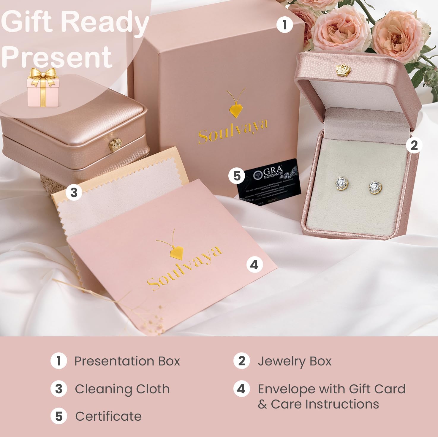 Moissanite Earrings for Women – GRA Certified Diamond Alternative Studs – 14K Gold Plated Hypoallergenic Durable Sparkle Jewelry Gift for Wife Mom Girlfriend Anniversary Wedding Birthday - Image 8