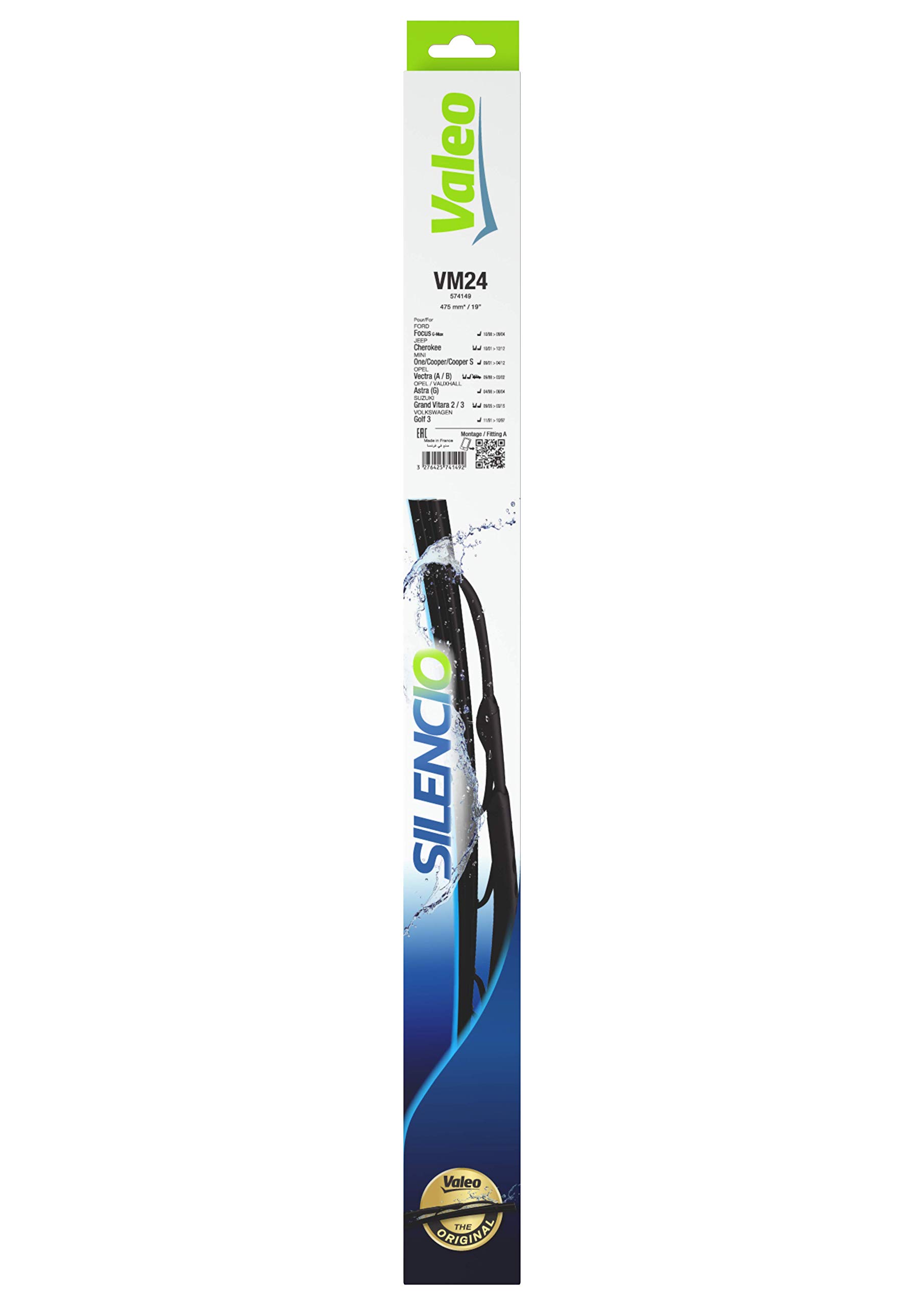 VALEO Silencio Wiper - VM24 - All-Seasons Durable and Resistant Windshield Conventional Wiper Blade 475mm - 1 Wiper Blade - 574149