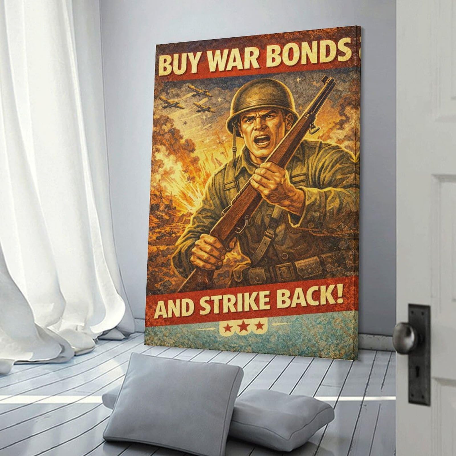 Junmoney Buy War Bonds And Strike Back Home Decor Wall Art, 20x30inch(50x75cm), for Lounge, Bedroom Or Personal Spaces, Thoughtful Wall Decor for Art Lovers