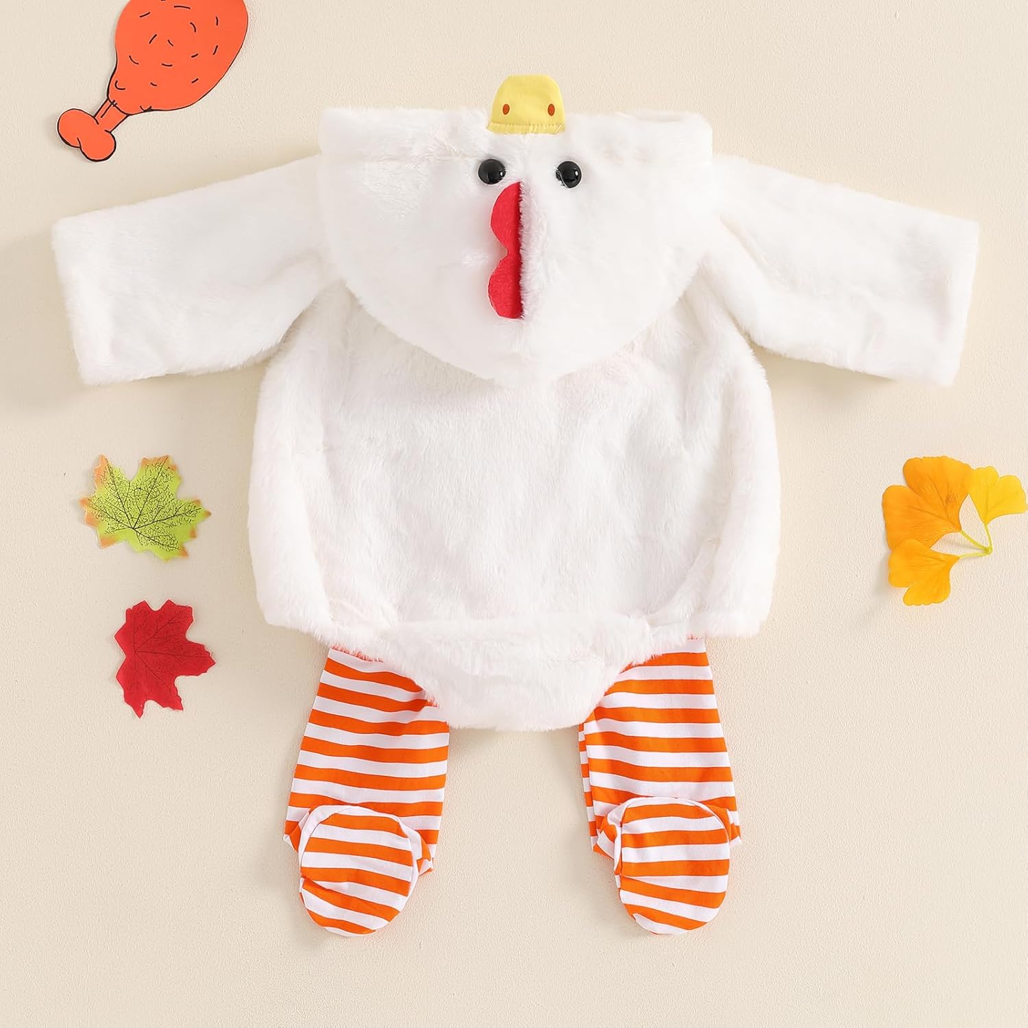 Twopumpkin Baby Chick Halloween Costumes Cute Infant Toddler Girl Boy Duck Costume Cape Sleeve Fuzzy Romper+Striped Leggings - Image 7