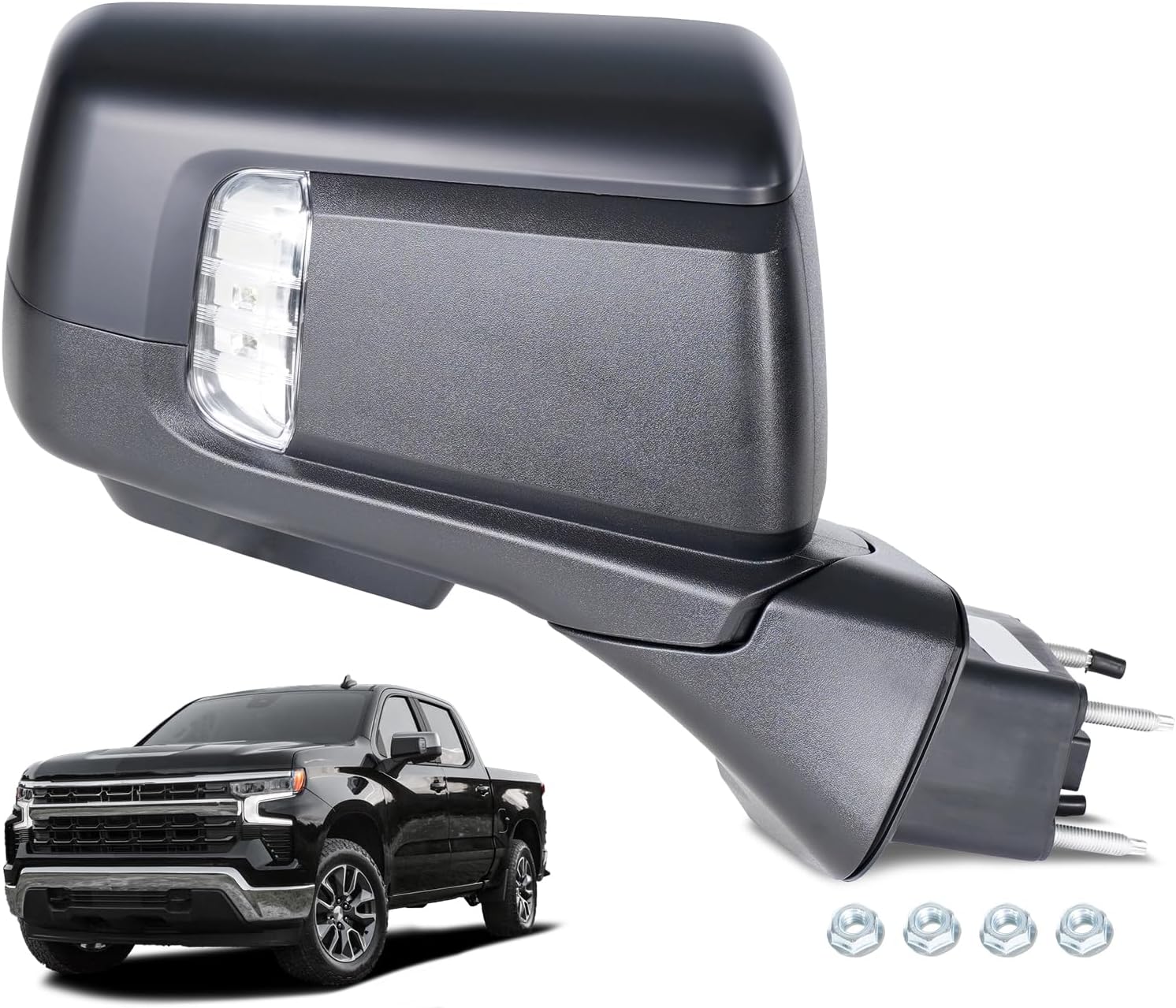 Side Mirror Compatible with 2019-2025 Chevy Silverado RST Right Passenger Side 16 Pins Power Folding Heated Blind Spot, Memory, Puddle Light, Temperature Sensor, Primed Cover GM1321590 84898868